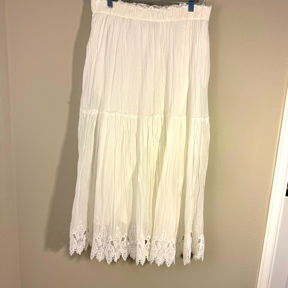 Zara white lace eyelet trim full skirt